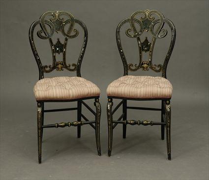 Appraisal: Pair of Victorian Mother-of-Pearl Inlaid Side Chairs