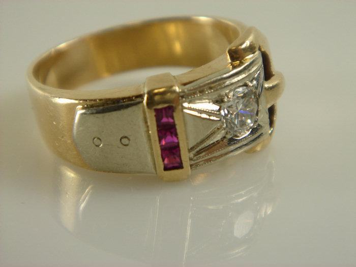 Appraisal: K Y WG diamond man's retro buckle ring - pt