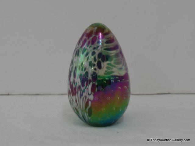 Appraisal: Dichroic Blown Amythist Carnival Glass Egg Signed Contains Volcanic Ash