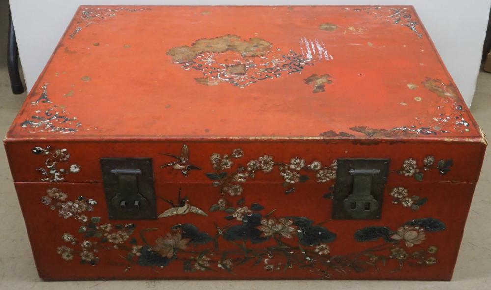 Appraisal: Chinese Red Lacquer Trunk x x in x x cm