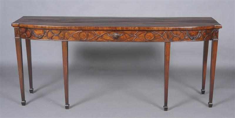 Appraisal: GEORGE III CARVED MAHOGANY SIDEBOARD Of bowed breakfront outline the