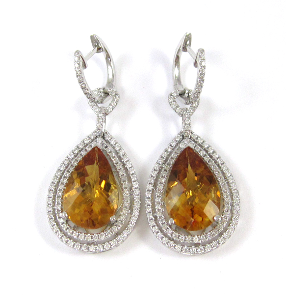 Appraisal: PAIR OF CITRINE AND DIAMOND EARRINGS each k white gold