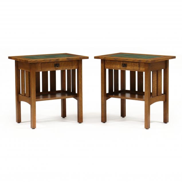 Appraisal: WARREN HILE PAIR OF MISSION OAK STYLE TILE TOP TABLES