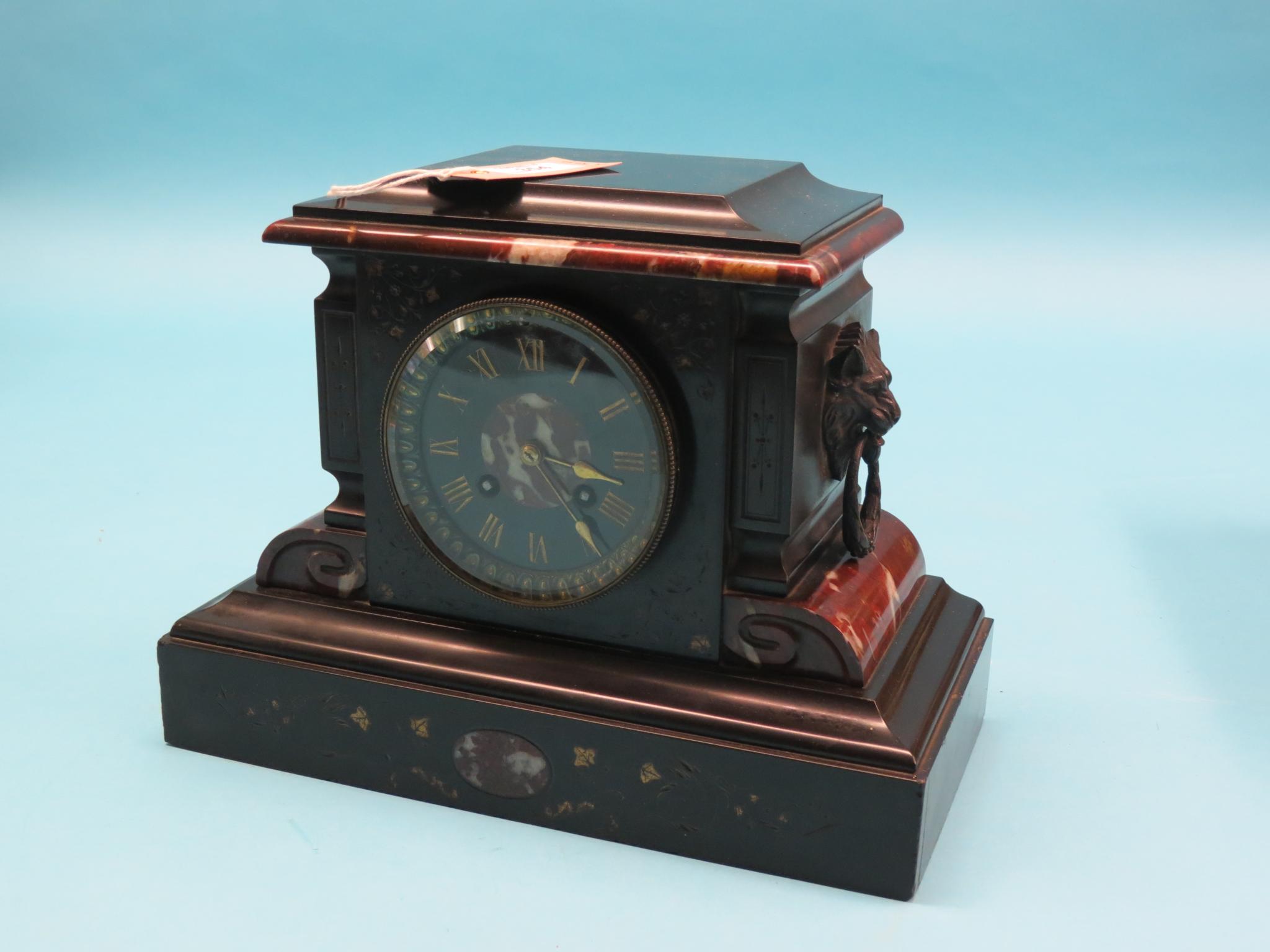 Appraisal: A Victorian black slate mantel clock with rouge marble mouldings