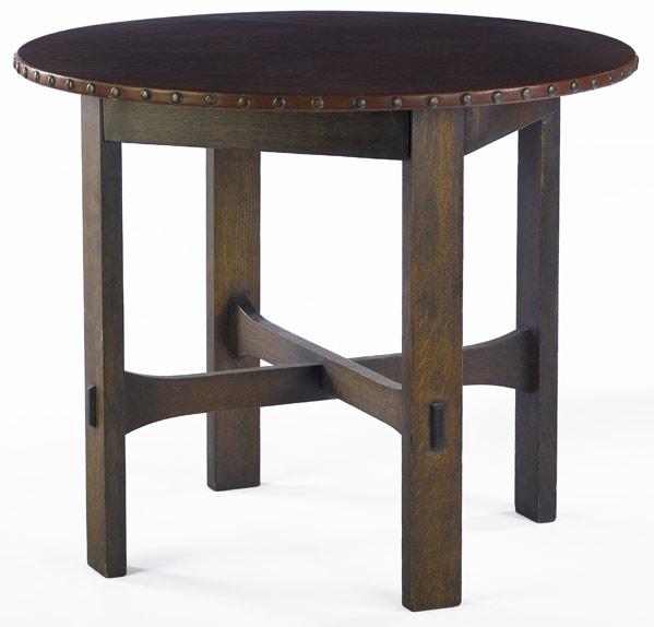 Appraisal: STICKLEY BROTHERS Leather-top lamp table no with circular top and