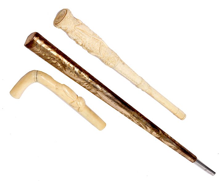 Appraisal: CANE WALKING-STICK UMBRELLA HANDLES CANE WALKING-STICK UMBRELLA HANDLES THREE HANDLES