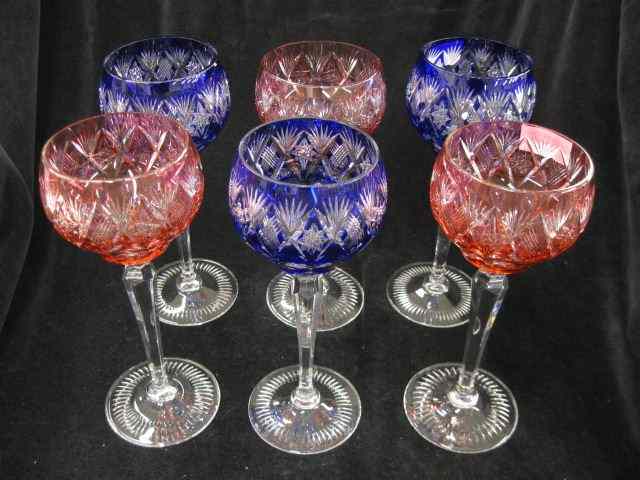 Appraisal: Set of Cut-to-Clear Crystal Wine Goblets cranberry cobalt '' tall