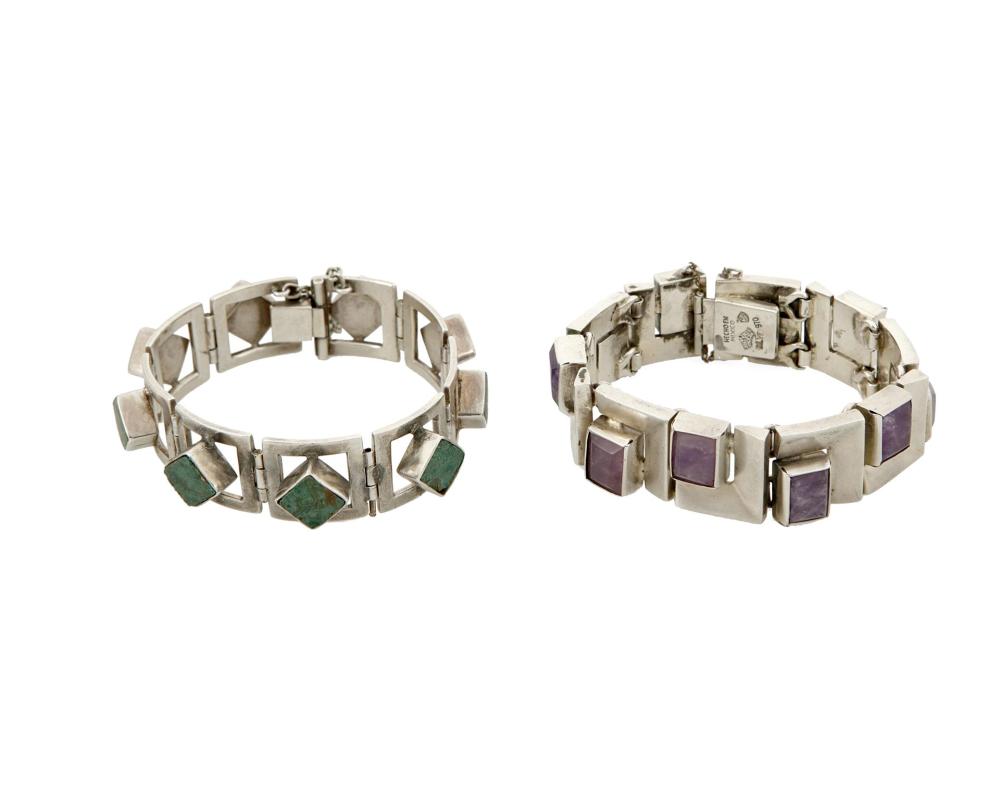 Appraisal: Two Antonio Pineda silver and stone bracelets Antonio Pineda -