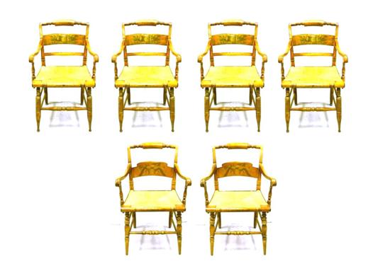 Appraisal: A set of six Hitchcock chairs blonde finish with stenciled