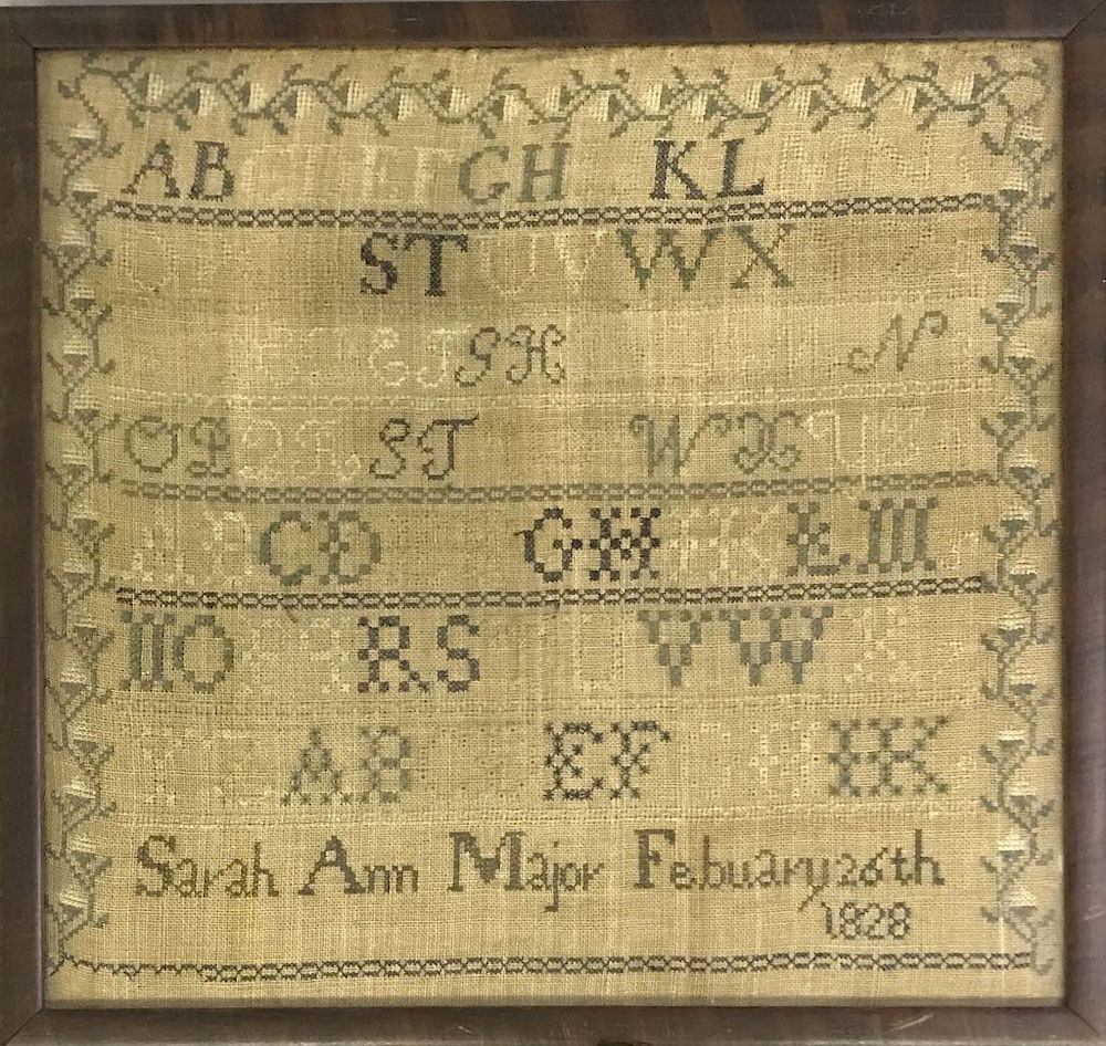 Appraisal: Silk on Linen Sampler Silk on linen sampler wrought by