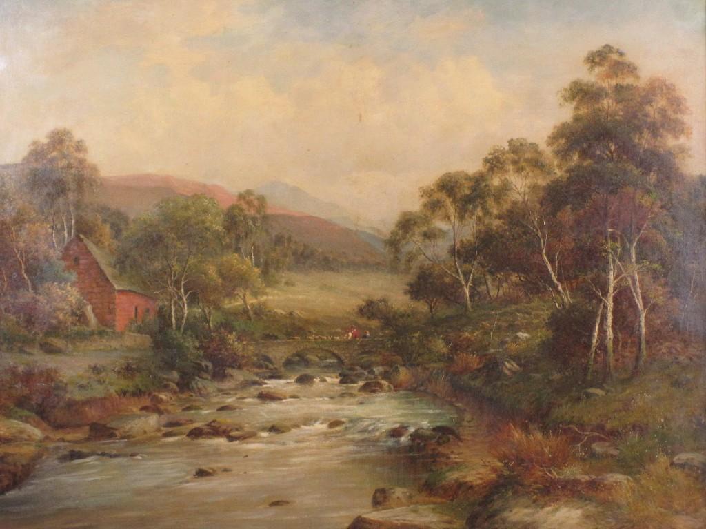 Appraisal: WILLIAM HENRY MANDER - A Welsh river Landscape with Children