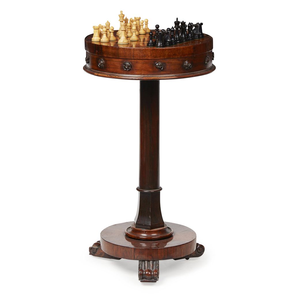 Appraisal: WILLIAM IV ROSEWOOD AND SATIN BIRCH GAMES SIDE TABLE CIRCA