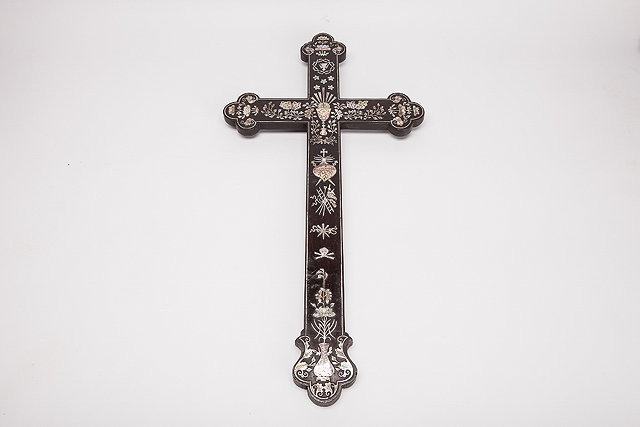 Appraisal: A FRENCH EBONY AND MOTHER OF PEARL INLAID CROSS with