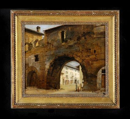 Appraisal: CIRCLE OF CONSTANTIN D'AIX TOWN SCENE Oil on canvas relined