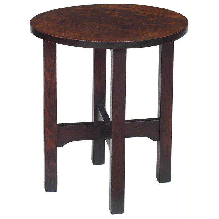 Appraisal: Gustav Stickley tabouret circular top over a notched cross-stretcher base