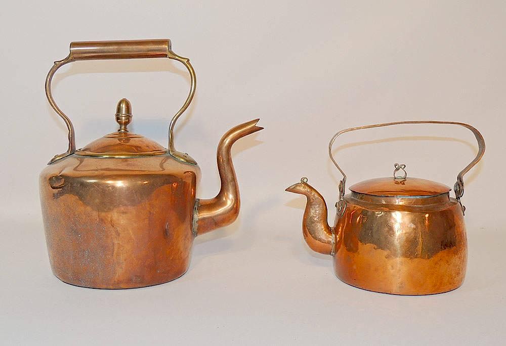 Appraisal: Two Copper Tea Kettles The larger with illegible mark to