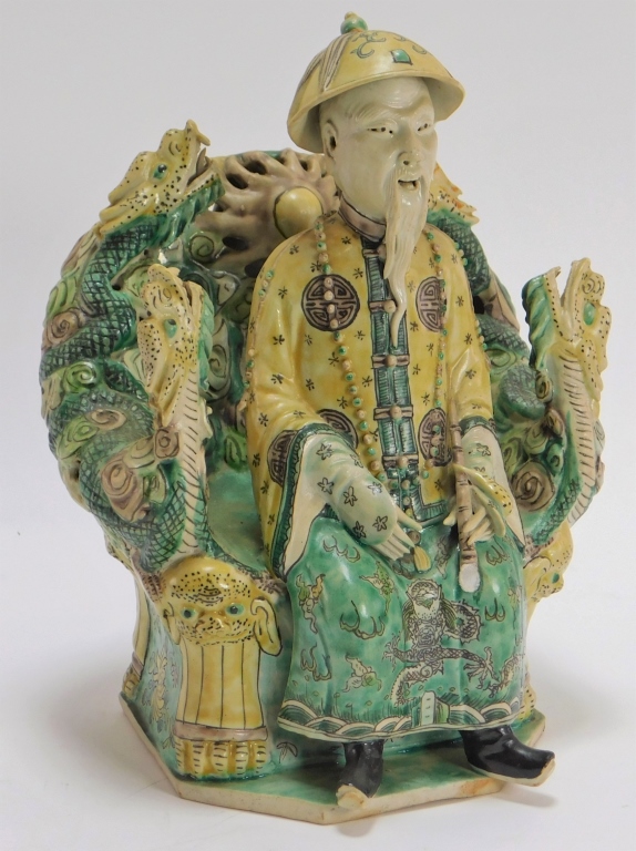 Appraisal: C CHINESE SANCAI SEATED EMPEROR PORCELAIN STATUE China th Century