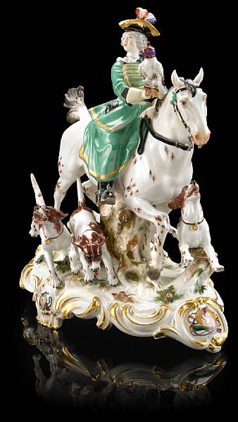 Appraisal: A Meissen porcelain equestrian group late th century Modeled as