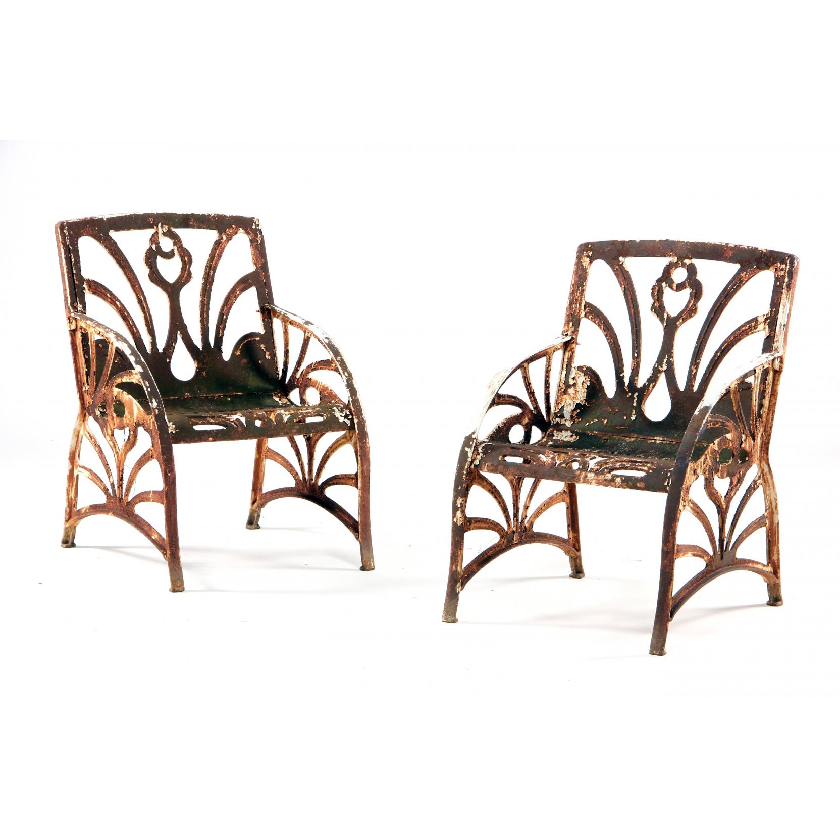 Appraisal: Hollander Jacobs Mfg Co Pair of Cast Iron Garden Chairs