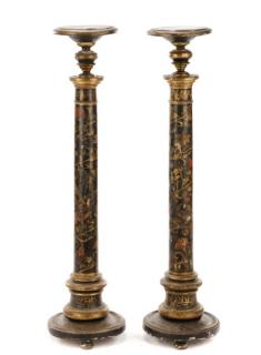 Appraisal: Pair English Regency Lacquered Pedestals English early th century A