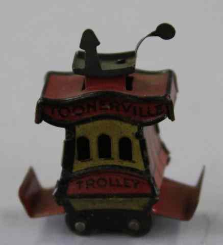 Appraisal: TOONERVILLE CRACKER JACK TROLLEY PENNY TOY Copy Fontaine Fox lithographed