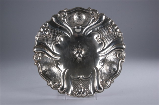 Appraisal: JAPANESE SILVER CHARGER Marked A repouss and chased with fruit