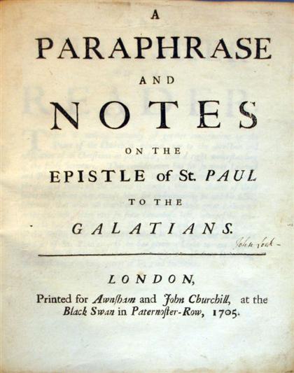 Appraisal: vol Locke John A Paraphrase and Notes on The Epistle