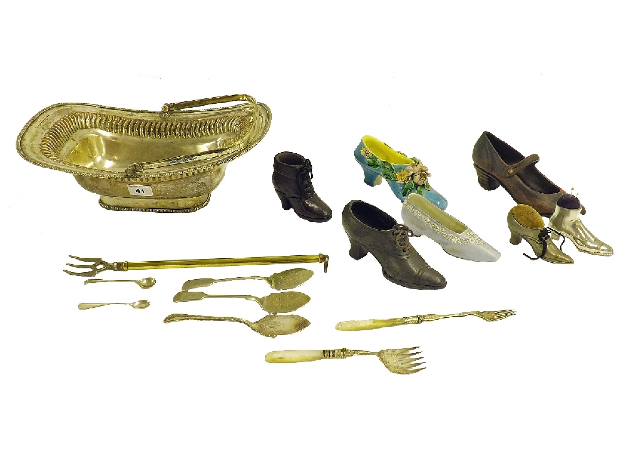 Appraisal: Collection of metalware to include silver plated basket brass telescopic