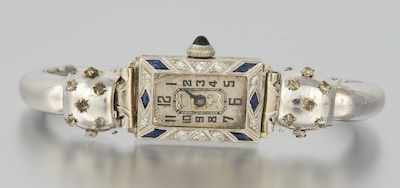 Appraisal: A Ladies' Art Deco Diamond and Sapphire Watch Platinum topped