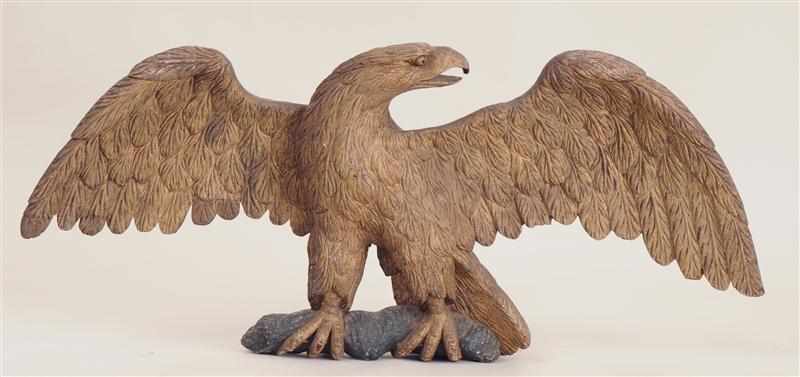 Appraisal: AMERICAN CARVED GILTWOOD FIGURE OF AN EAGLE Head turned to