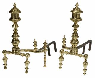 Appraisal: Large Pair American Classical Brass and Iron Andirons circa s