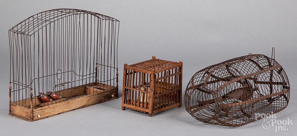 Appraisal: Wire and wood birdcage Wire and wood birdcage h w