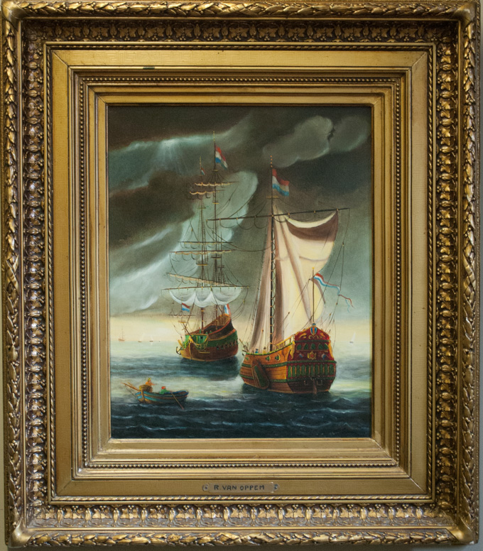 Appraisal: R VAN OPPEM OIL ON CANVAS Dutch Navy tall ships