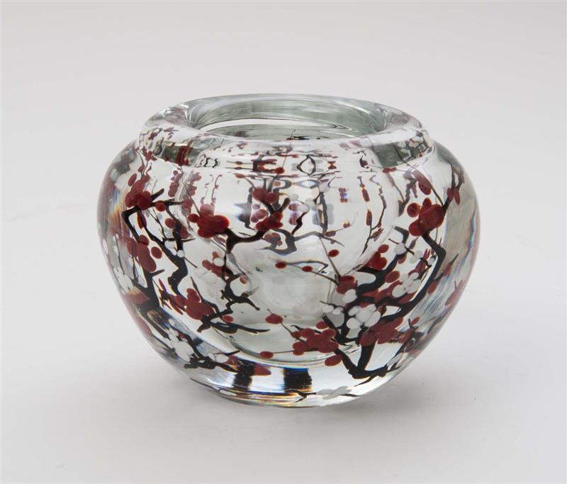 Appraisal: HEILMAN-ROESSLER PLUM BRANCHES Glass vase signed titled and dated on