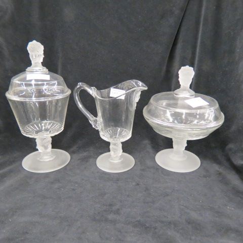 Appraisal: pcs of Three Faces Pattern Glass tall pedistal creamer sugar