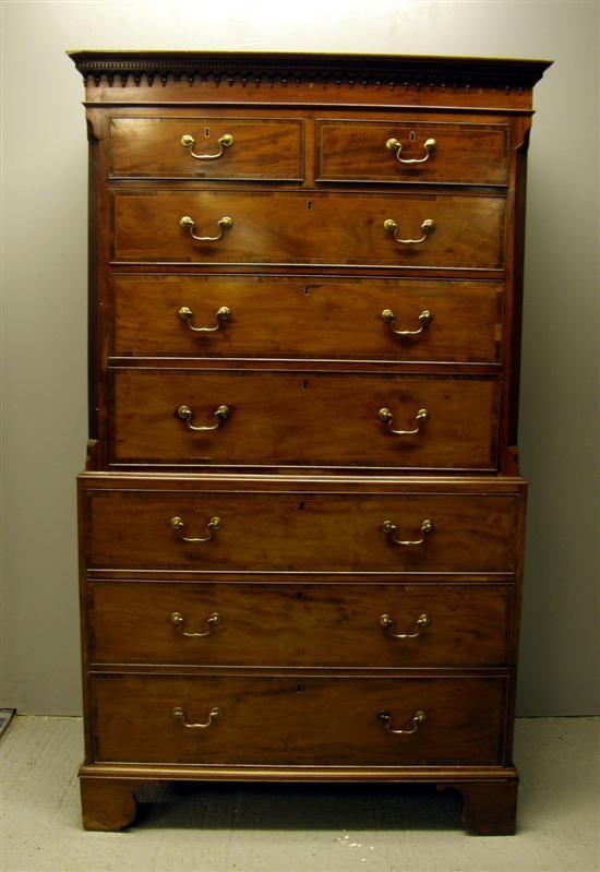 Appraisal: George III mahogany chest on chest with dentil cornice the