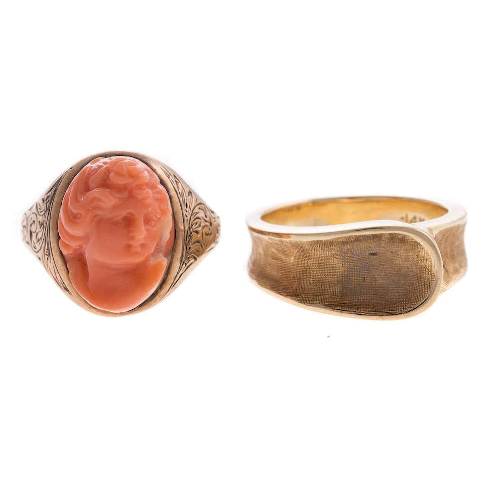 Appraisal: Two Ladies Vintage Rings Featuring Coral in K K yellow