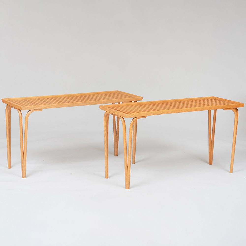 Appraisal: Pair of Swedish Ash Slat Tables Attributed to Carl-Axel Acking