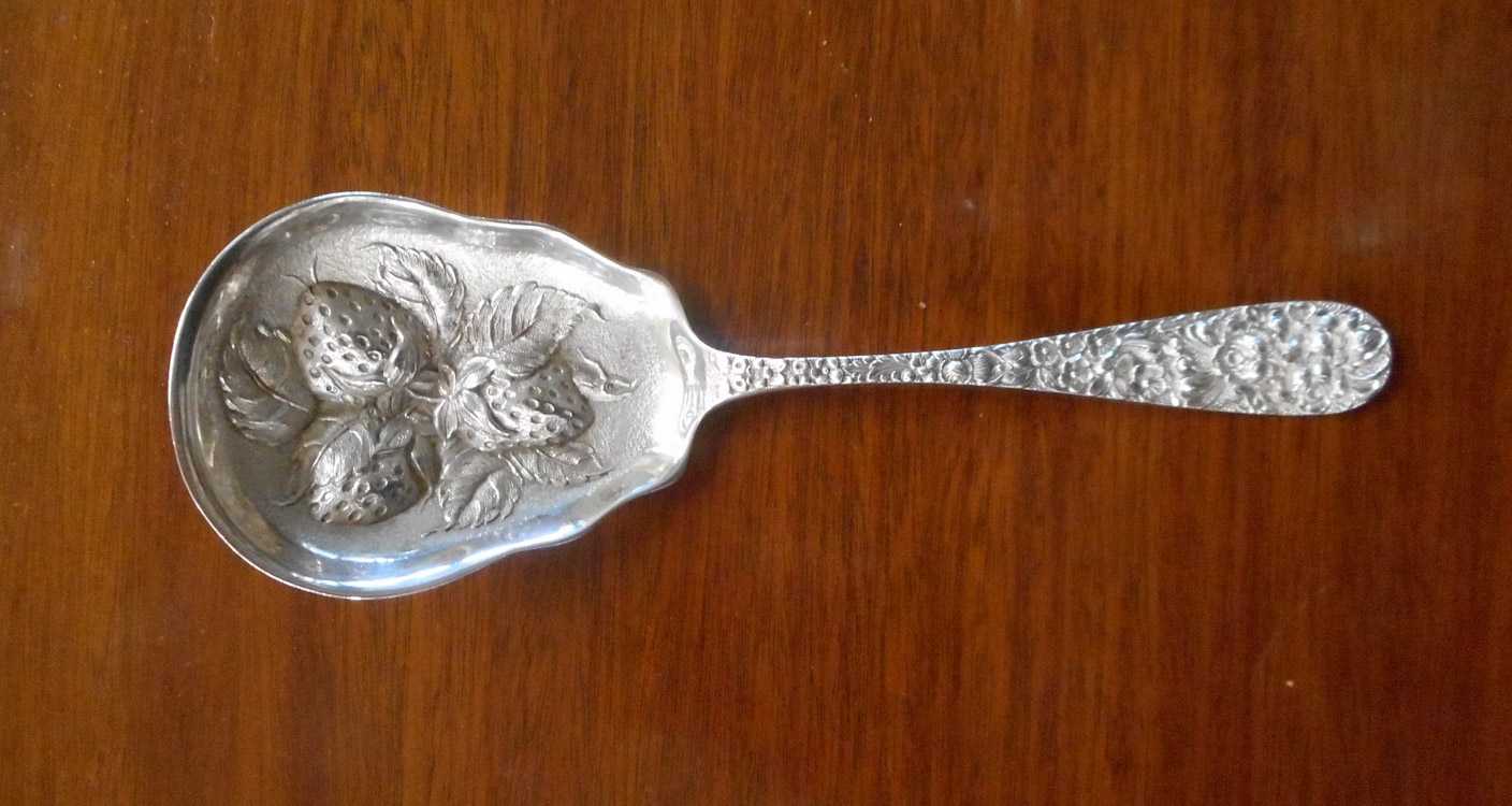 Appraisal: STEIFF STERLING SILVER CHASED BERRY SPOON Steiff Rose pattern with