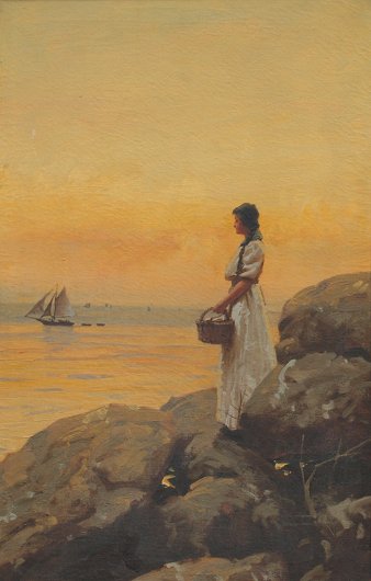 Appraisal: GAUL Gilbert American - ''Waiting For Her Ship'' OIL Canvas