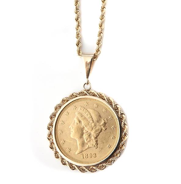 Appraisal: A gold coin pendant with k gold chain grs