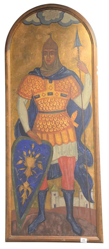 Appraisal: Large Painting of a Knight having a shield with a