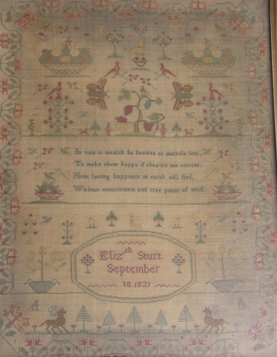 Appraisal: th century sampler by Elizabeth Strut September h w in