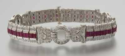 Appraisal: An Art Deco Inspired Ruby and Diamond Bracelet k white