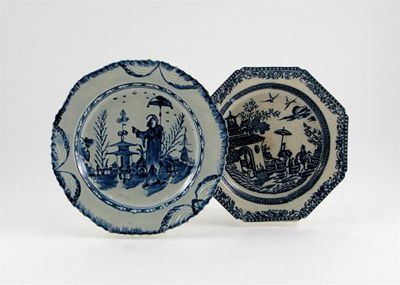 Appraisal: Two pearlware plates one octagonal printed with figures in an