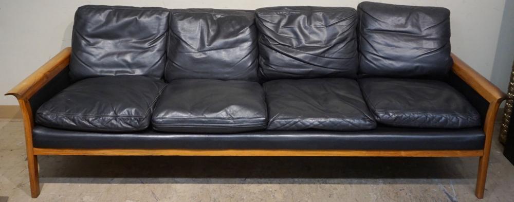 Appraisal: Hans Olsen for Vatne Mobler Rosewood Black Leather Four-Cushion Sofa