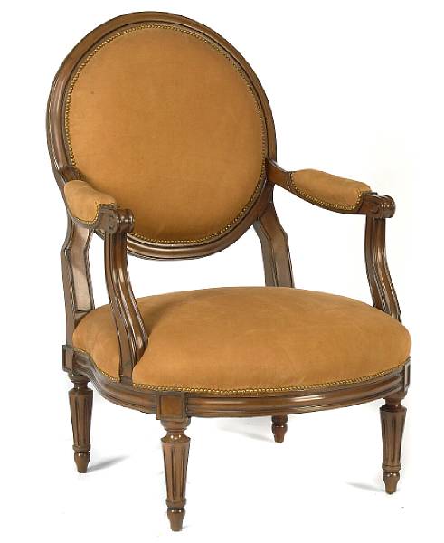 Appraisal: An Italian Neoclassical style leather upholstered armchair height in width