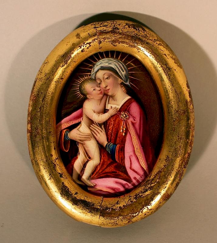 Appraisal: Enamel medallion Enamel medallion in oval form showing Maria with