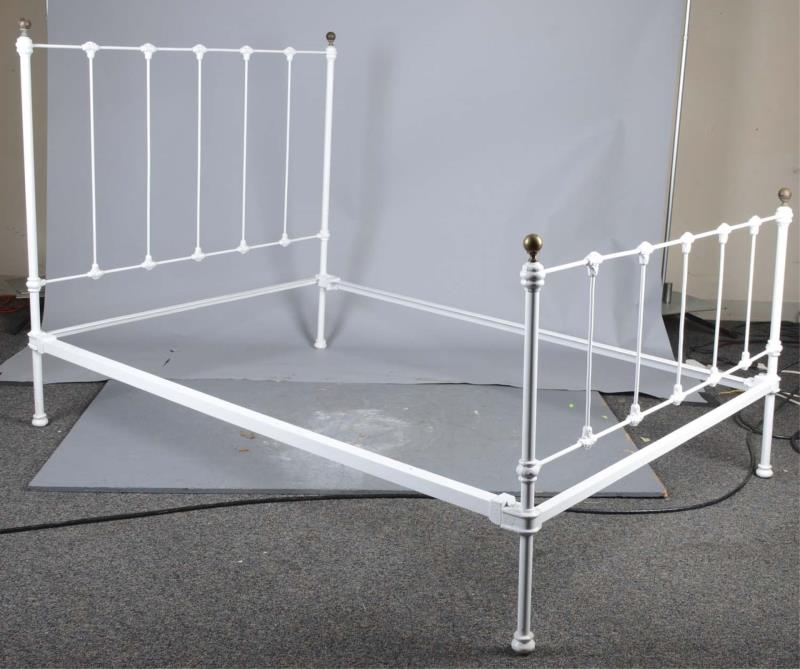 Appraisal: Iron Rail Bed With Brass Ball Accents Side Rails White