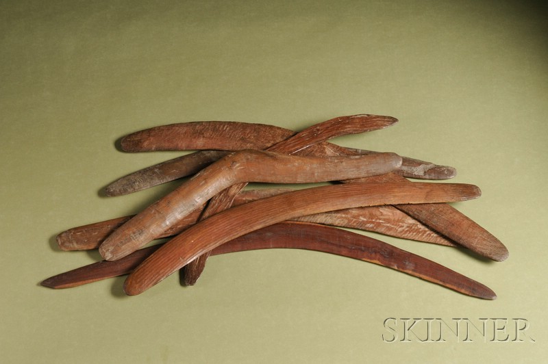 Appraisal: Seven Australian Aborigine Carved Wood Boomerangs various size and shapes